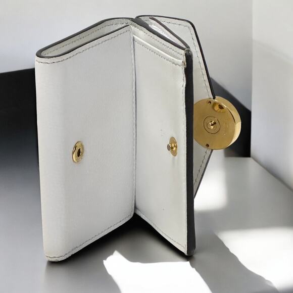 FENDI White Trifold Micro Wallet Grained Leather New F Logo Gold Snap 8M0395 - Picture 4 of 16